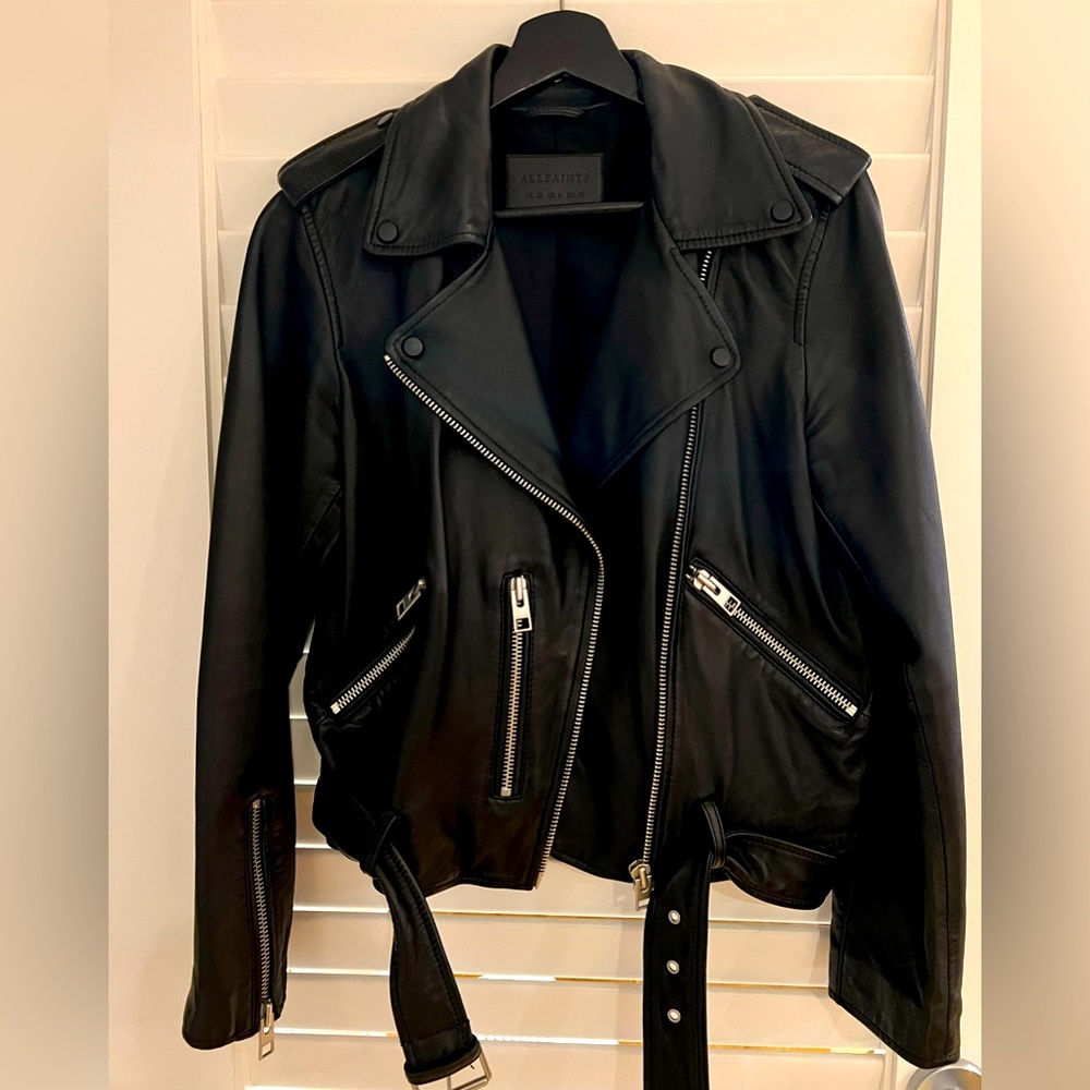 ALLSAINTS Balfern Belted Hem Leather Biker Jacket